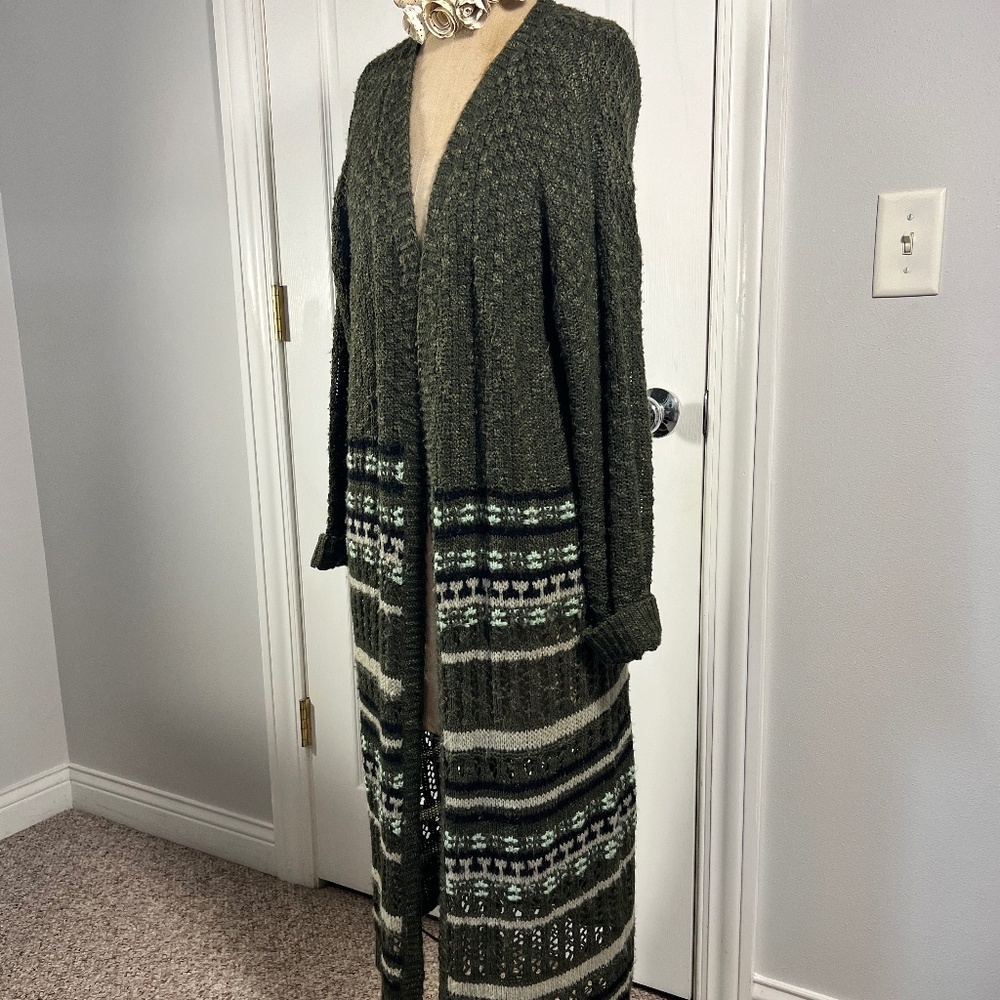 Anthropologie Long Olive Green Duster Cardigan Excellent Condition M/L